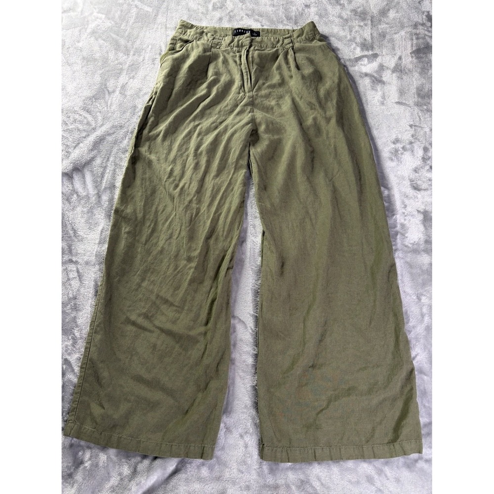 Lioness Pants Womens M Olive Green Wide Leg front slash pockets back welt